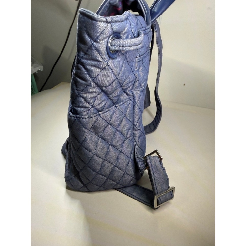 Vera Bradley Quilted Denim-Effect Blue Drawstring Backpack - Picture 3 of 7